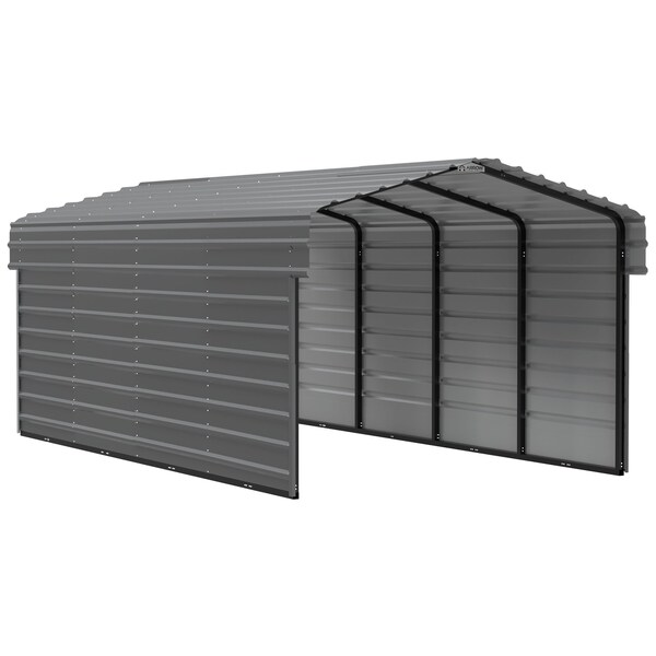 Arrow Storage Products Galvanized Steel Carport, W/ 2-Sided Enclosure, Compact Car Metal Carport Kit, 10'x20'x7', Charcoal CPHC102007ECL2 - main
